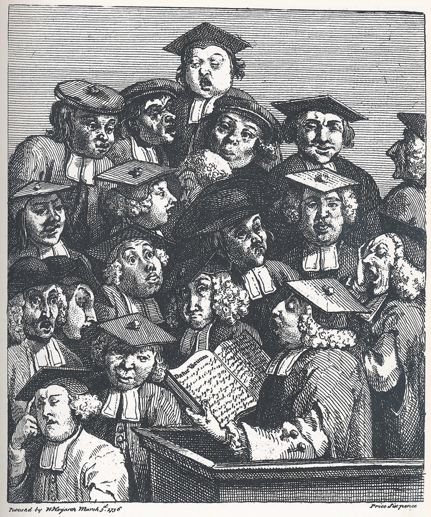 Hogarth - Studenten bei der Vorlesung 1736